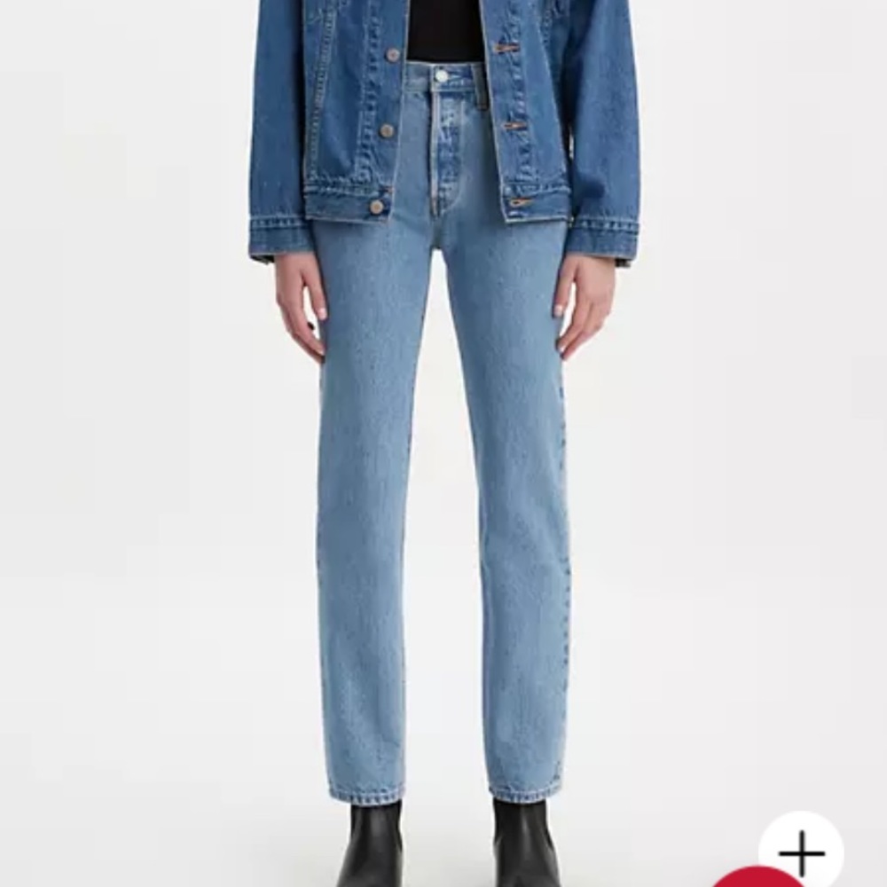 Levi’s modern 501 denim, light wash.